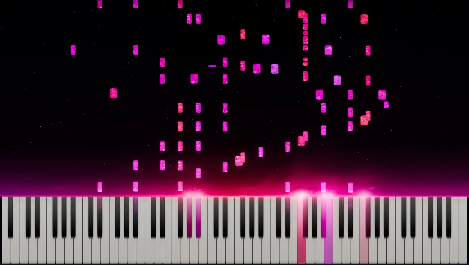 A pink-and-magenta falling-note look