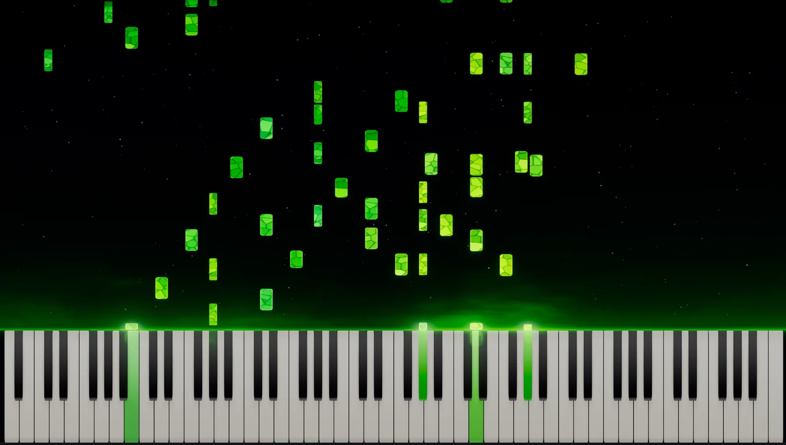 An emerald-green falling-note look